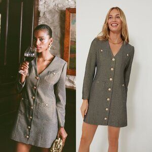 Pomander Place NEW Coventry Metallic Keira Linen Classic Gold Mini Dress Size M